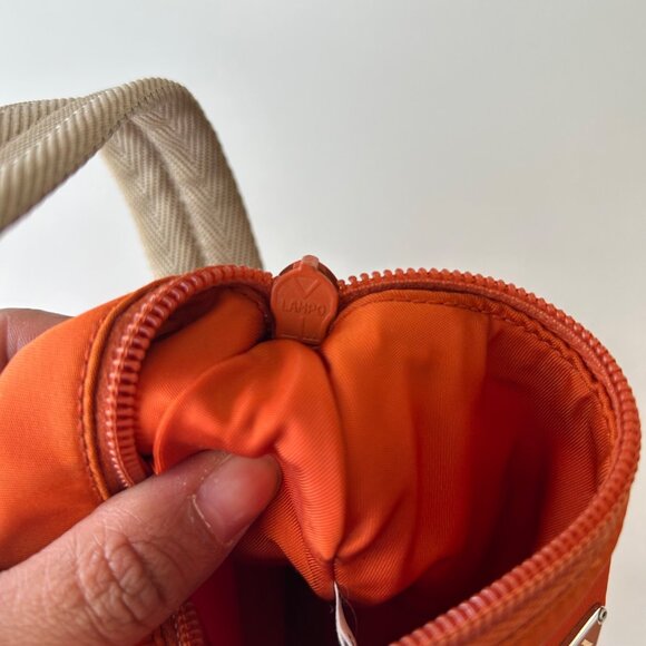 Prada Orange Nylon Mini Shoulder Bag With Beige Strap & Zipper Closure - Picture 5 of 10